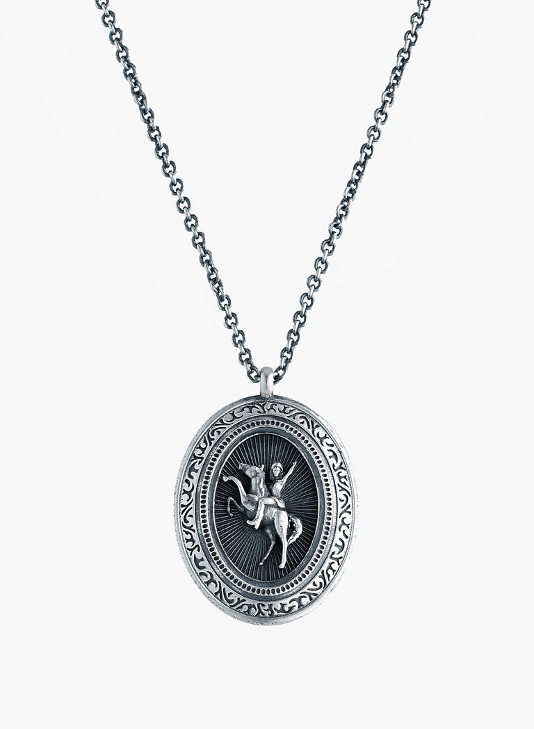 Silver Oval Western Cowgirl Pendant Necklace