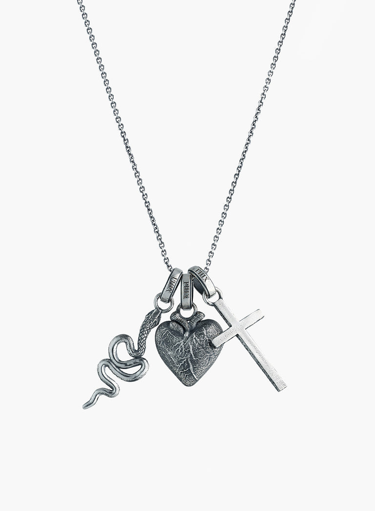 Silver Saint & Serpent Pendant Necklace Set