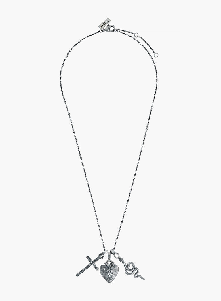 Silver Saint & Serpent Pendant Necklace Set