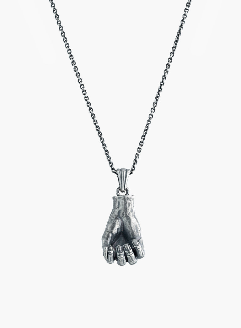 Silver Hand Plectrum Pendant Necklace