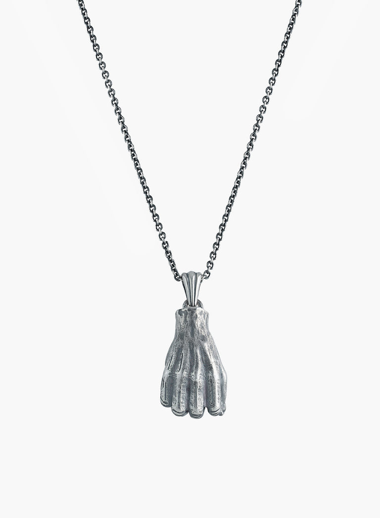 Silver Hand Plectrum Pendant Necklace