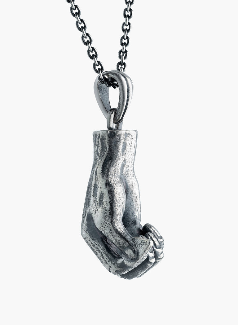 Silver Hand Plectrum Pendant Necklace
