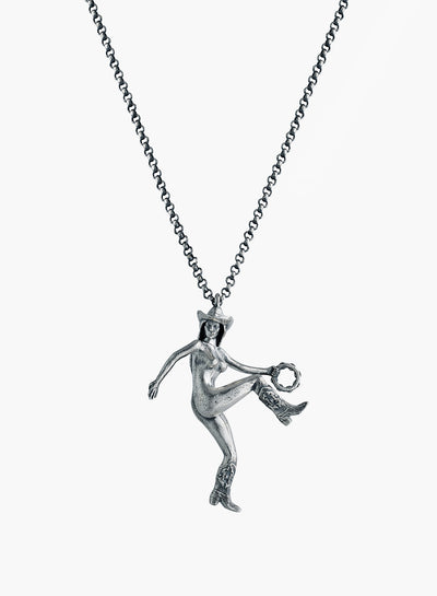 Silver Tambourine Girl Pendant Necklace