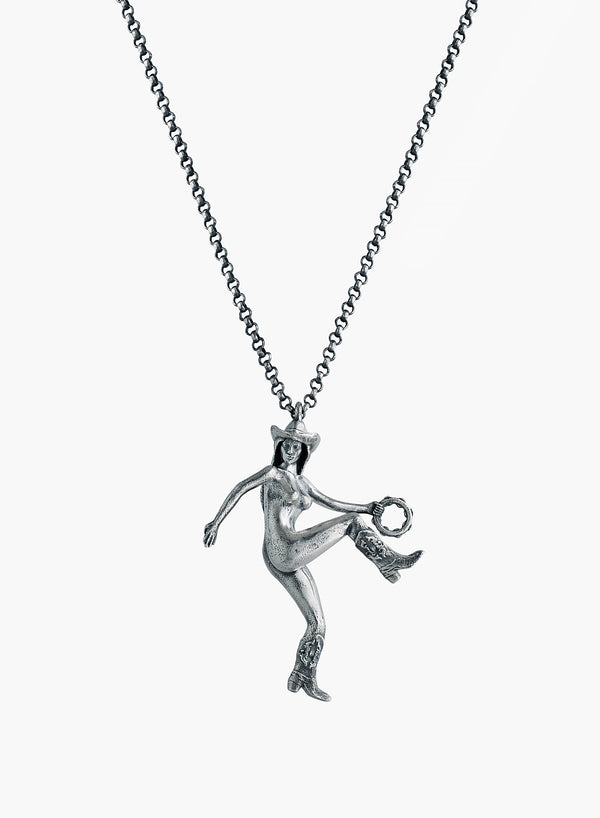 Silver Tambourine Girl Pendant Necklace
