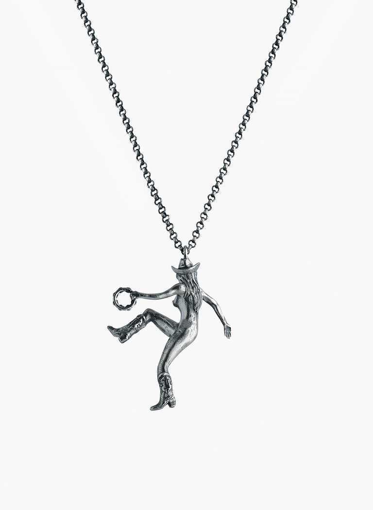 Silver Tambourine Girl Pendant Necklace