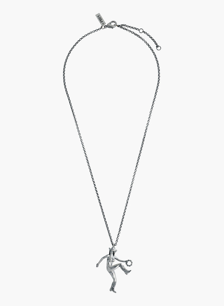 Silver Tambourine Girl Pendant Necklace