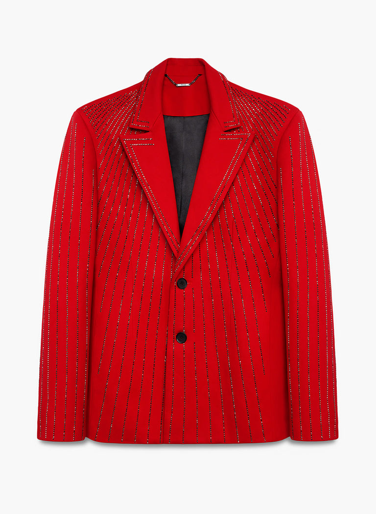 Red Embellished Rhinestone Sequin Blazer