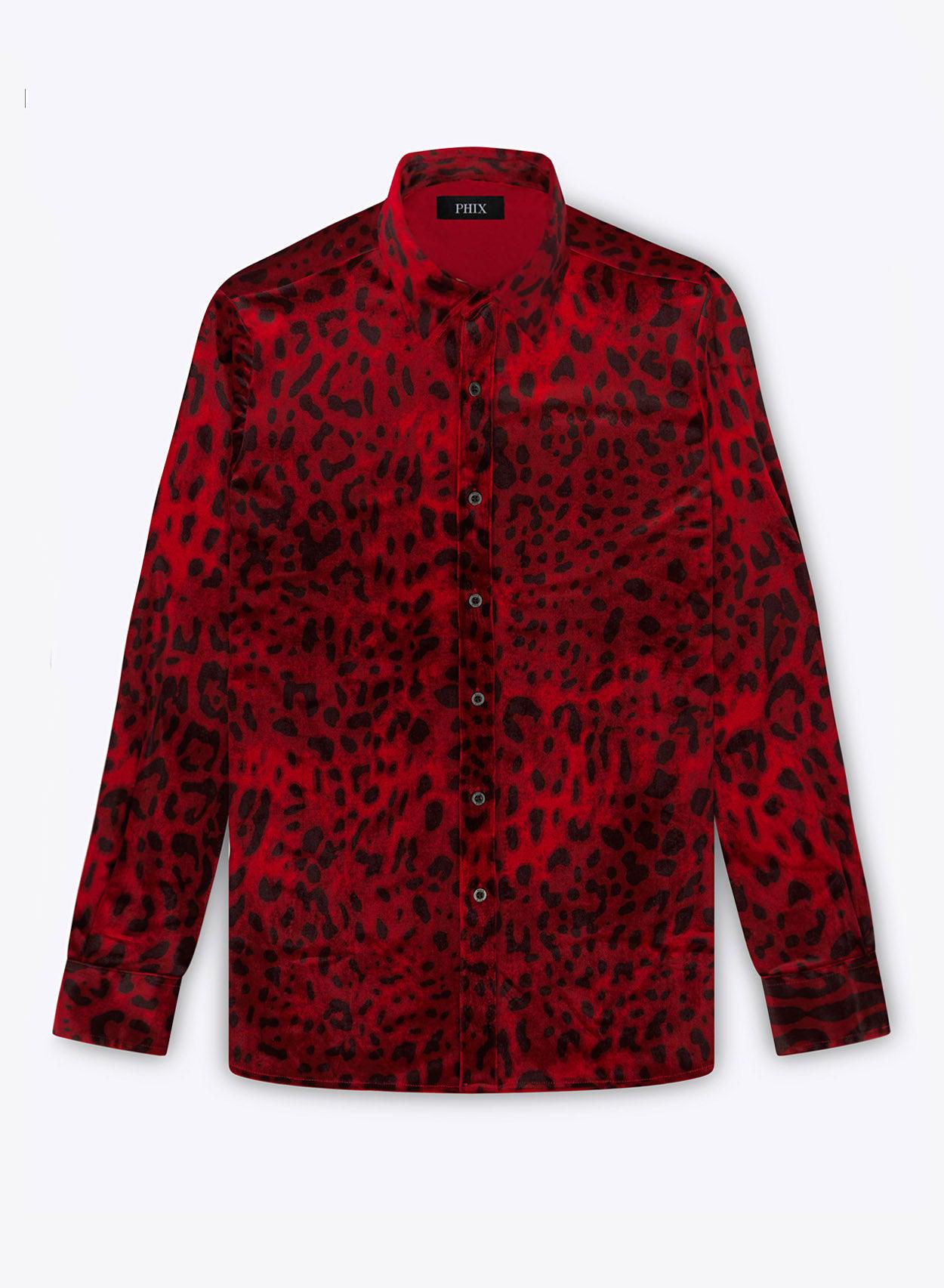 Red Leopard Velvet Shirt Phix