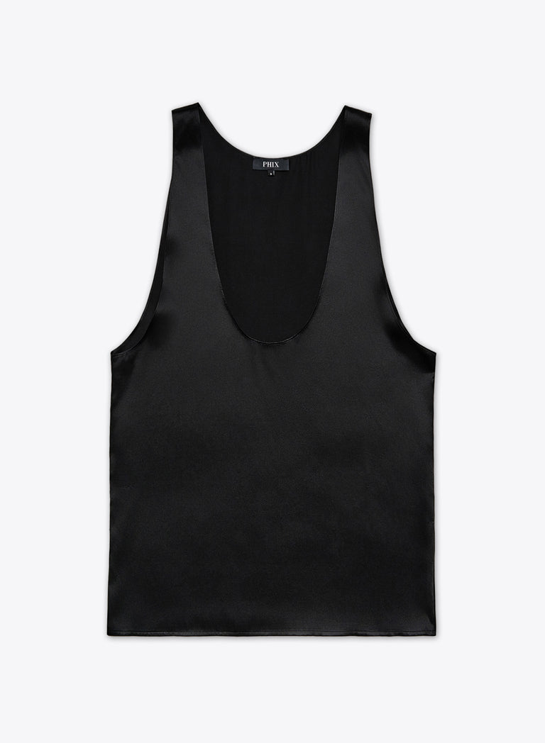 Black Silk Scoop Neck Vest