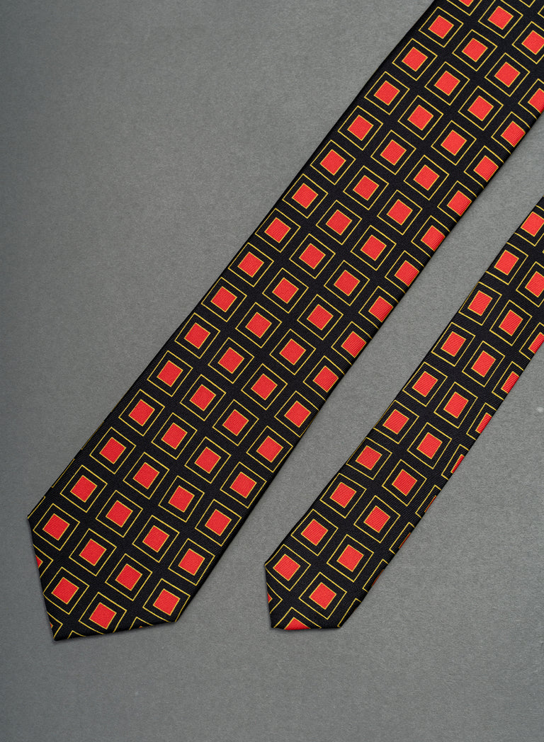 Pure Silk Burnt Orange Square Geometric 70's Tie