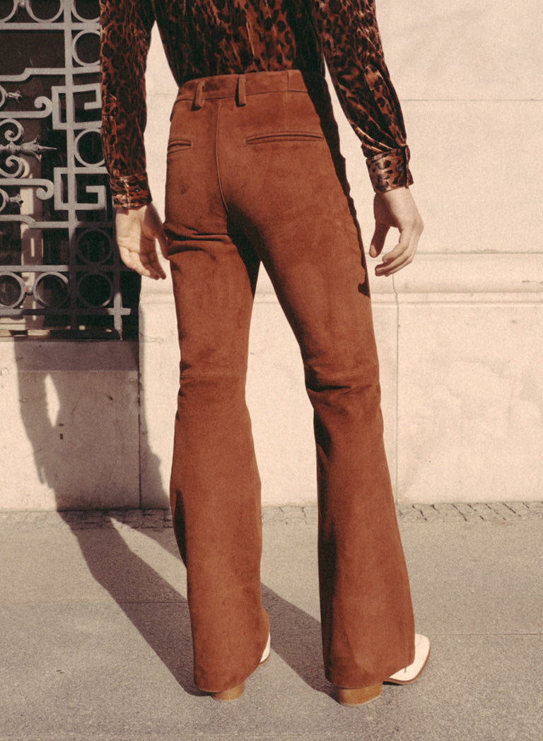 Brown Suede Leather Pin Belt Flare