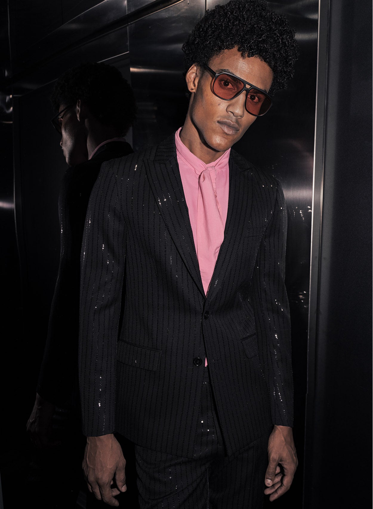 Sequin Pinstripe Wool Single Breasted Blazer Phix
