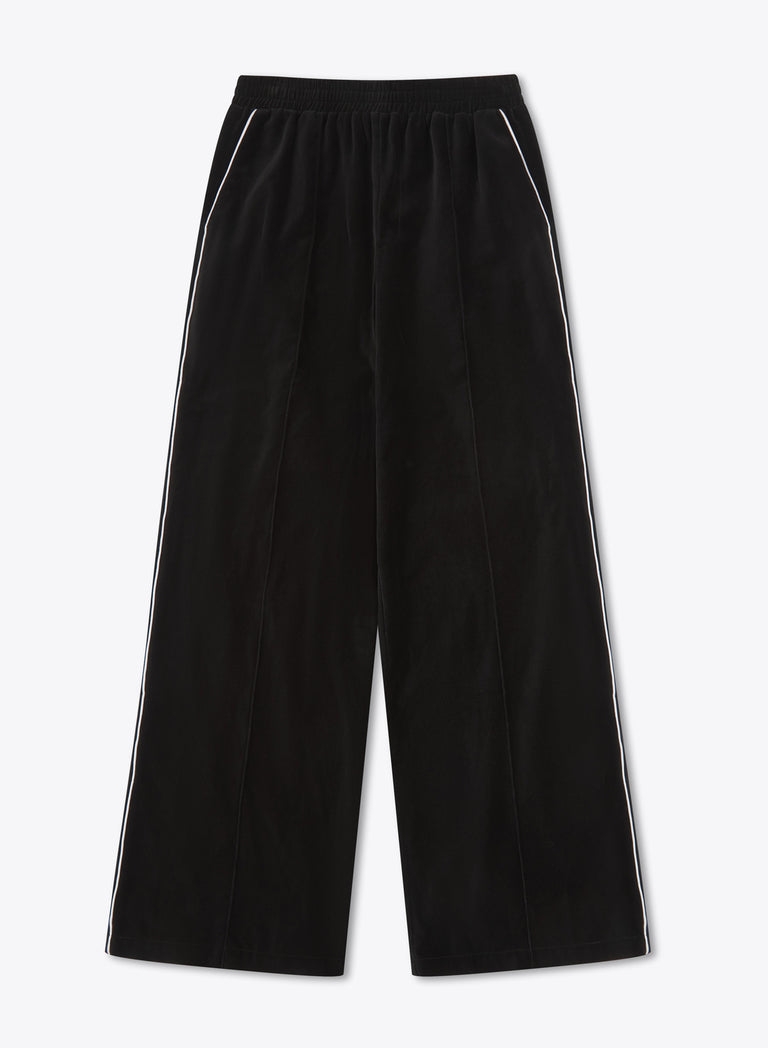 Black 70s Velvet Western Wide Leg Trousers