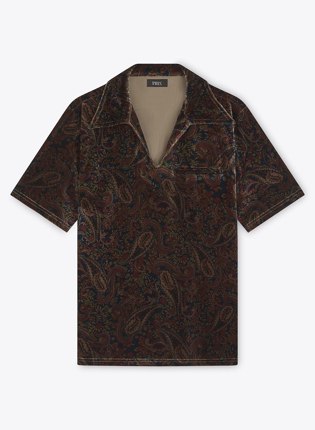 60s Paisley Velvet Polo Shirt ‐ Phix