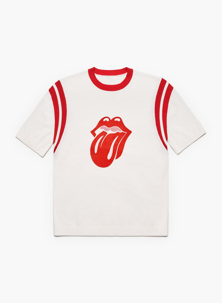 Phix X Rolling Stones White Cotton Tongue Ribbed 70's Polo Shirt