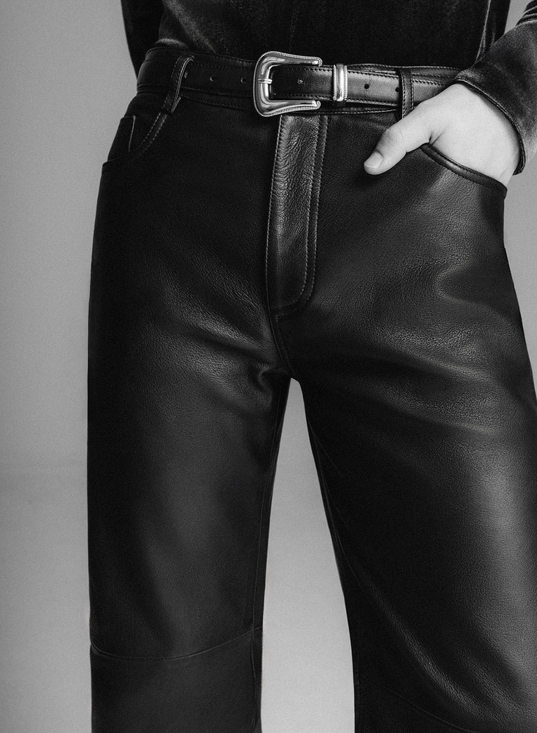 Leather Mid-Rise Flared Trousers