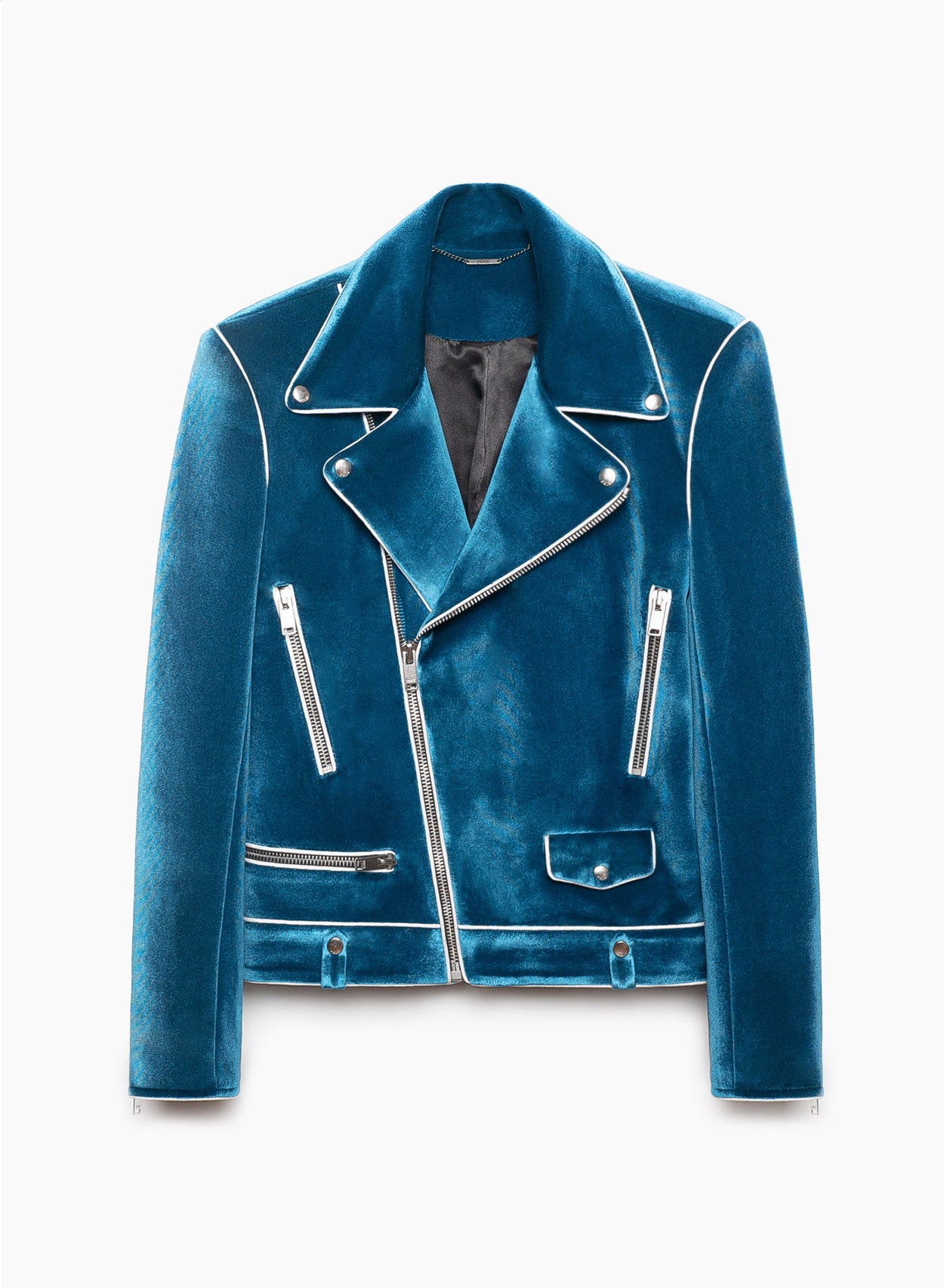 Blue Velvet Piped Biker Jacket ‐ Phix Clothing