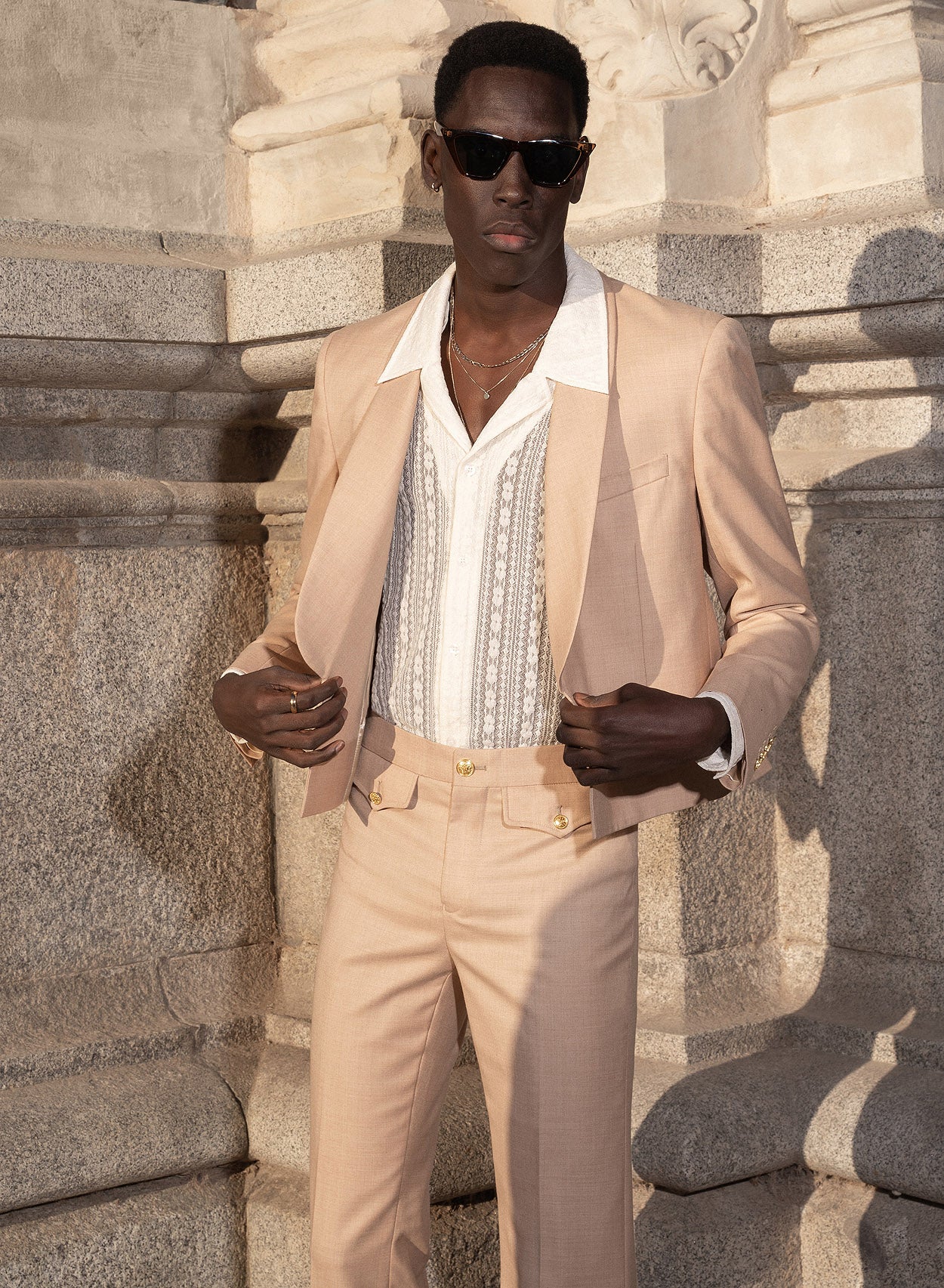 Beige blazer on sale with gold buttons