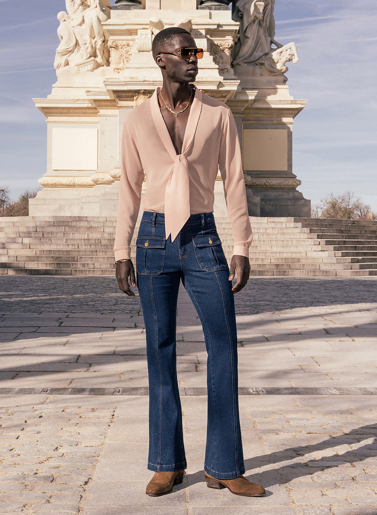 Button wide leg best sale jeans
