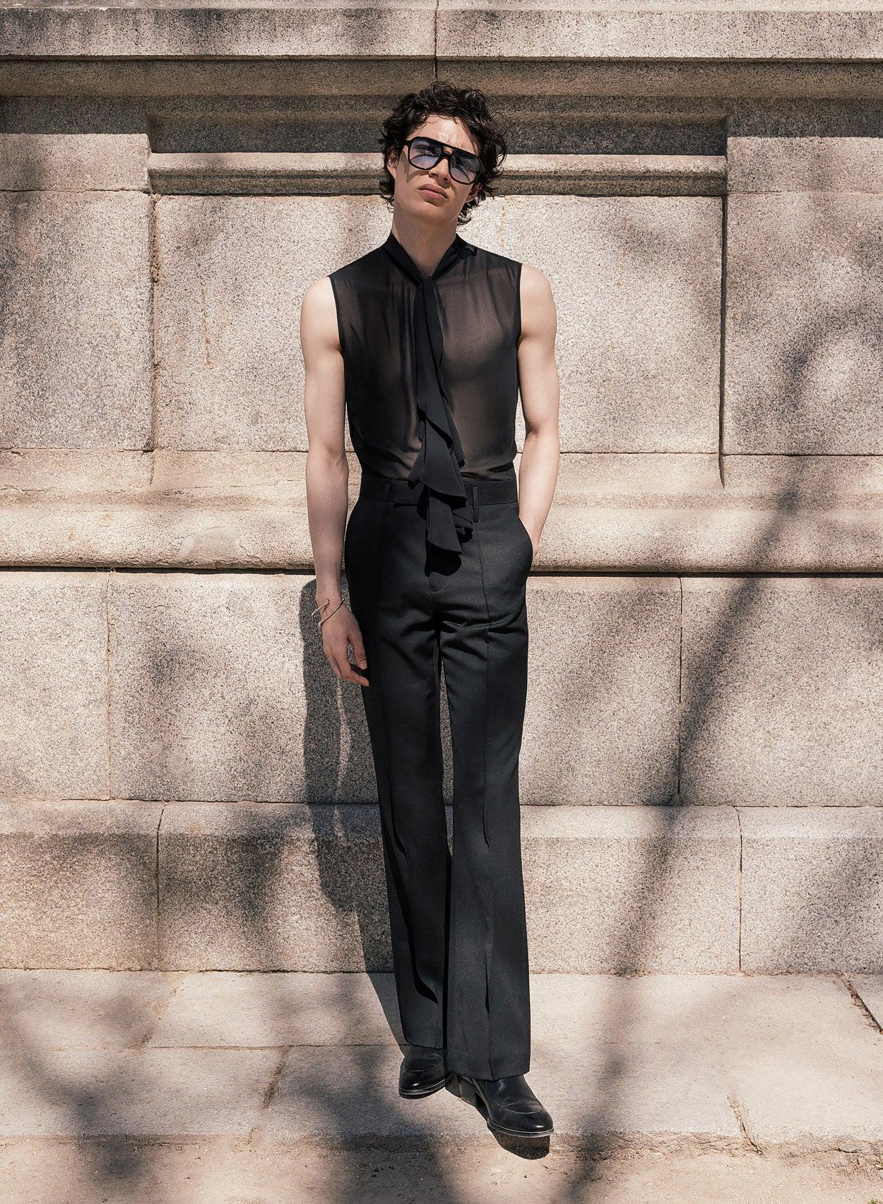 Black chiffon sleeveless top 2025