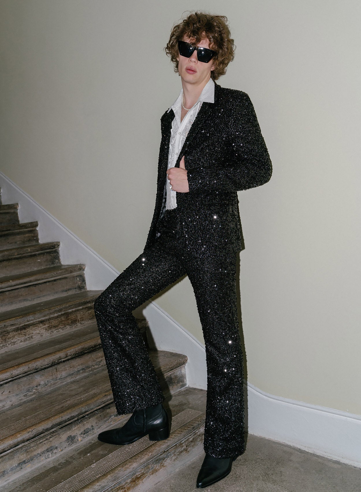 Black Glam Rock Style Sequin Blazer & Phix