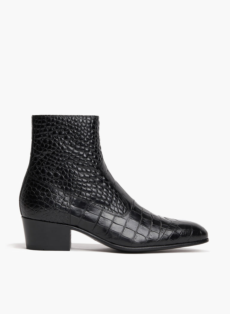 Keith 50mm Black Croc Effect Leather Boot