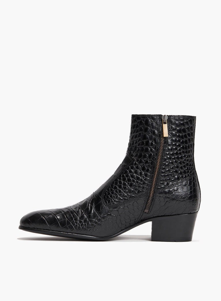 Keith 50mm Black Croc Effect Leather Boot