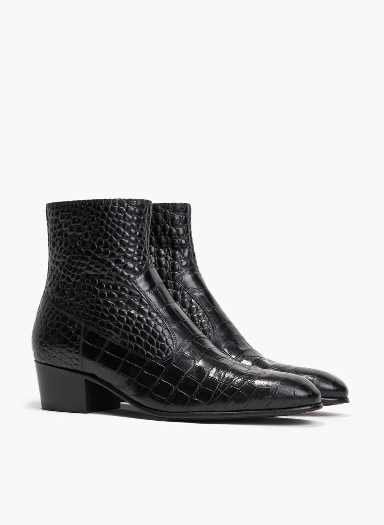 Keith 50mm Black Croc Effect Leather Boot