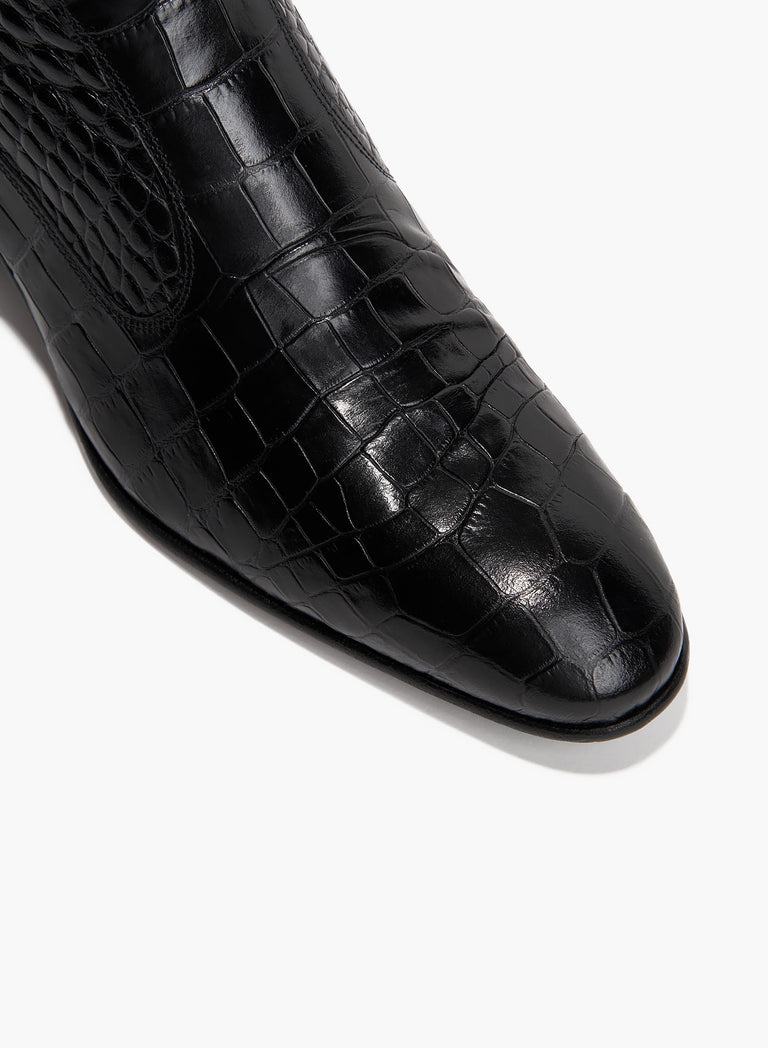Keith 50mm Black Croc Effect Leather Boot