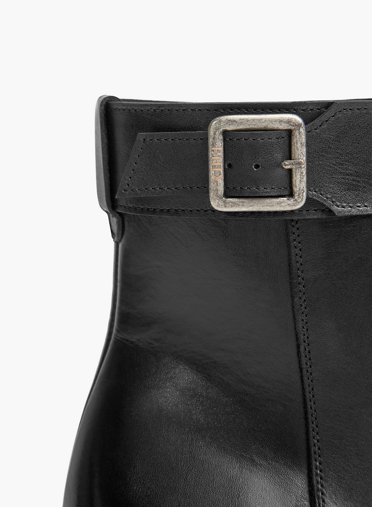 Black Leather Strap Detail Buckle Boot & Phix