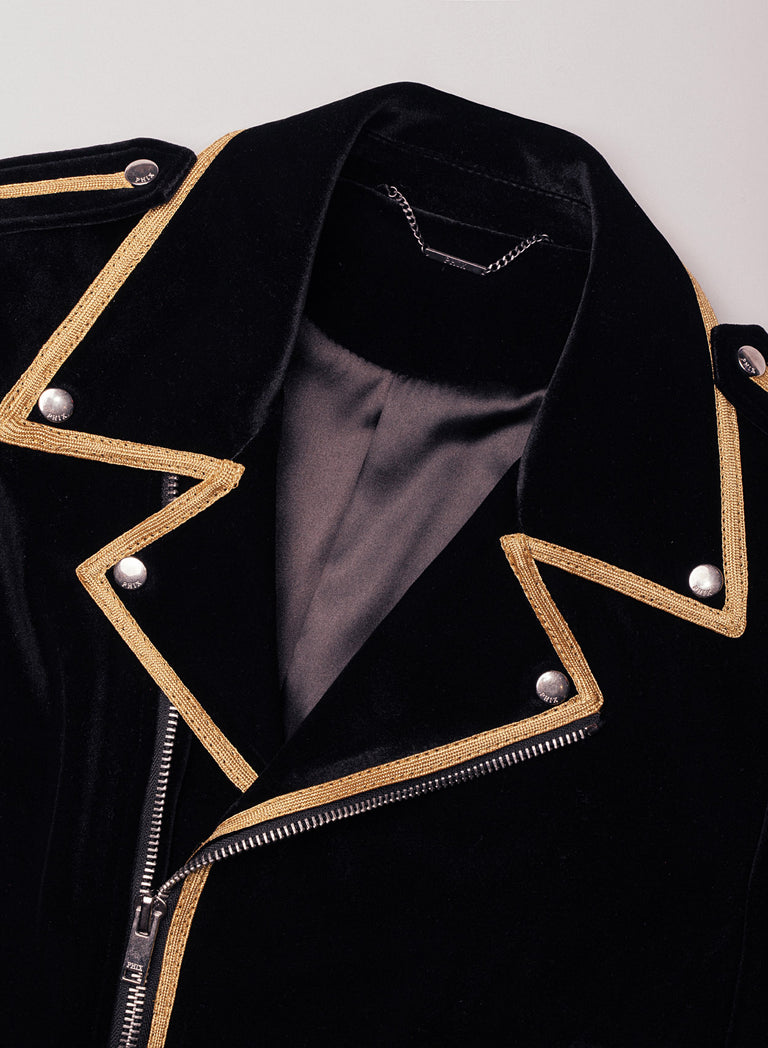 Black Military Gold Trim Biker Jacket