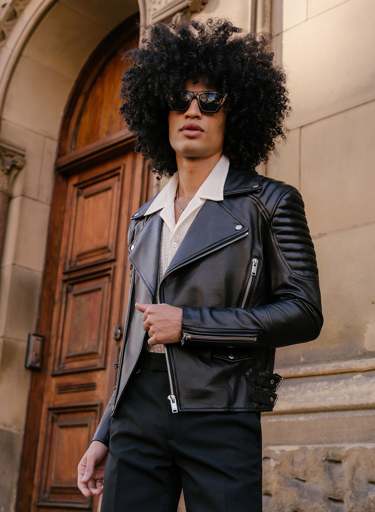 Padded leather jacket hotsell