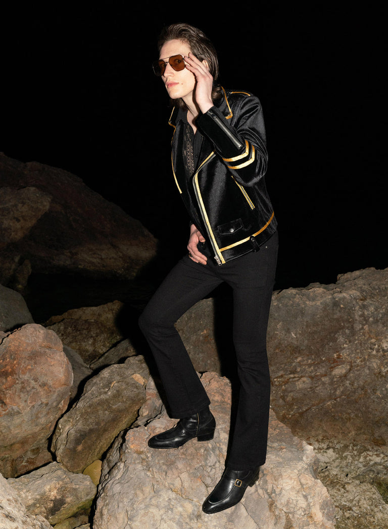 Black Military Gold Trim Biker Jacket