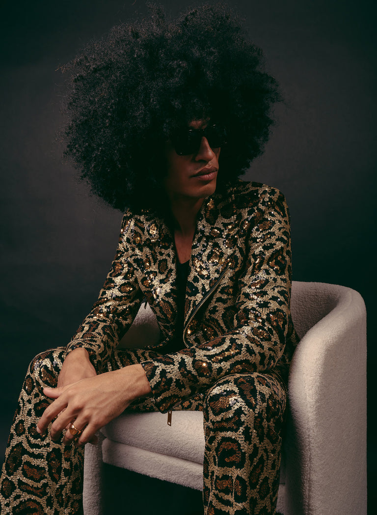 Leopard Sequin Biker Jacket