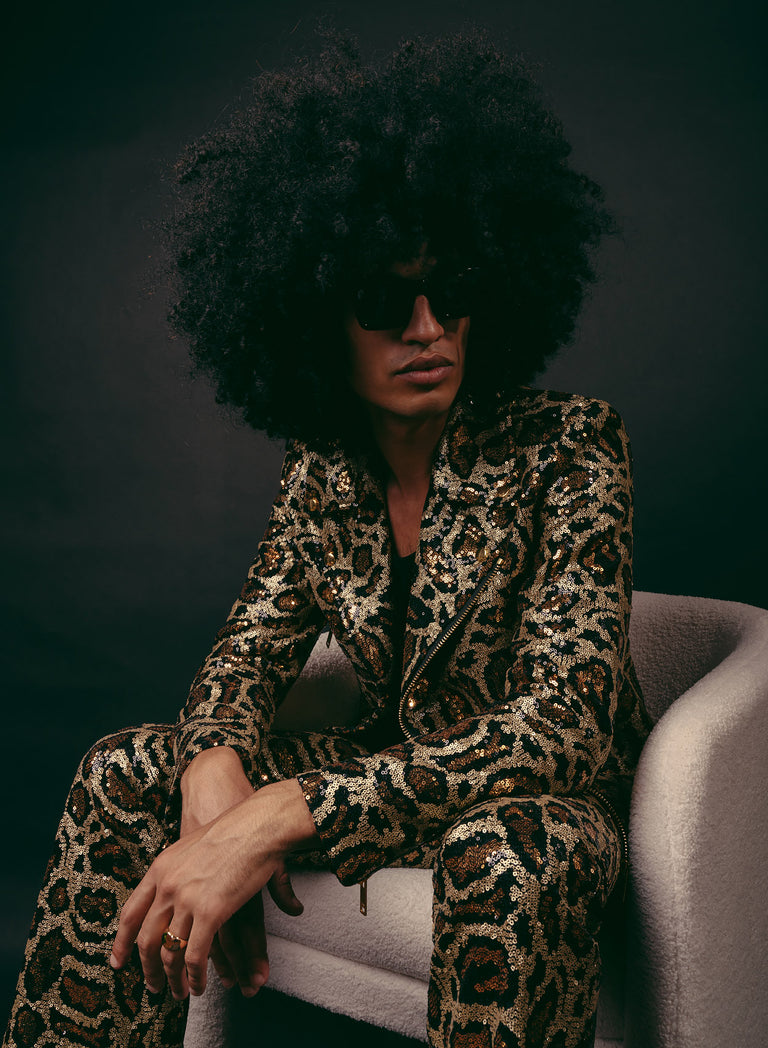 Leopard Sequin Biker Jacket