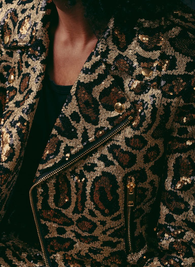 Leopard Sequin Biker Jacket