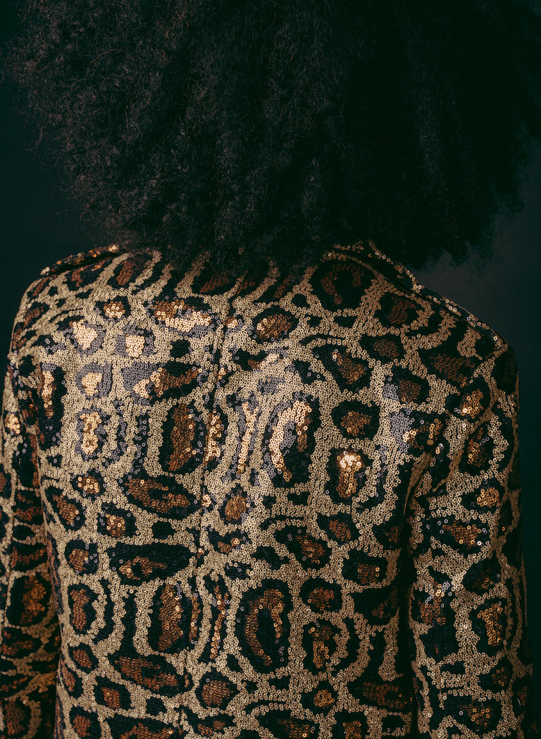 Leopard Sequin Biker Jacket