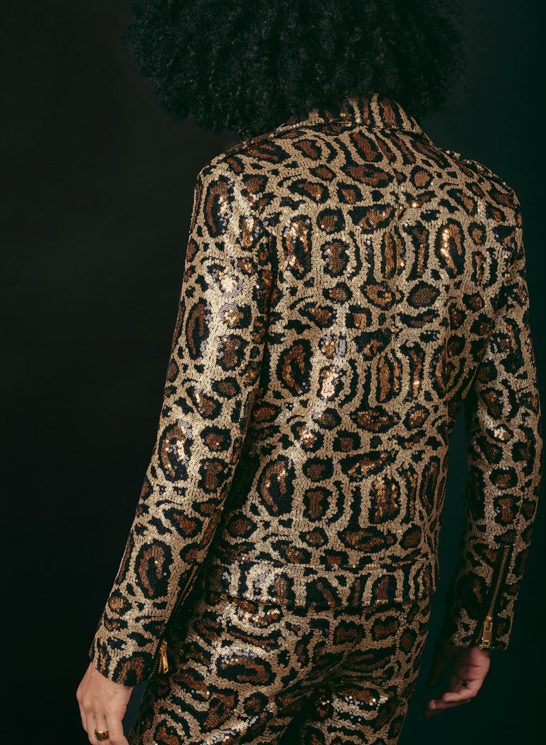 Leopard Sequin Biker Jacket